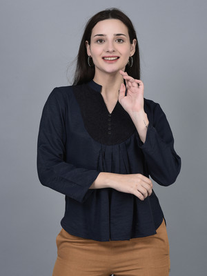 Canoe Casual Self Design Women Dark Blue Top