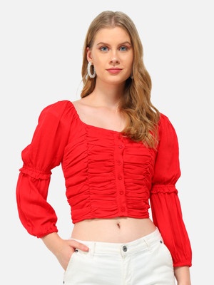 METRONAUT Casual Solid Women Red Top