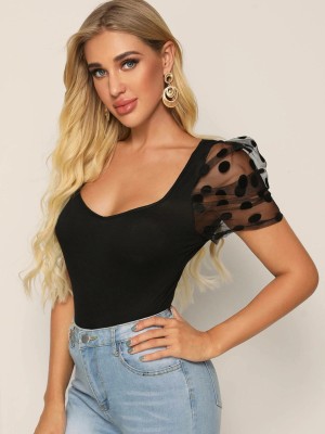 SFOTY Casual Printed Women Black Top