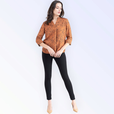 KALLAXI Casual Self Design Women Orange Top