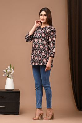 craftwell studio Casual Self Design Women Brown Top