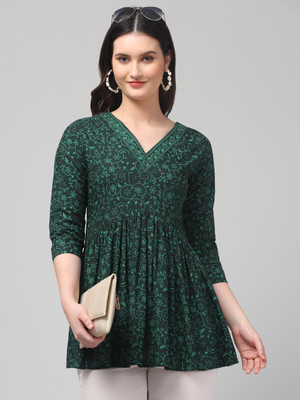 Synthify Casual Floral Print Women Green Top