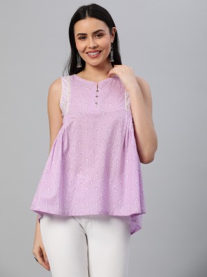 KAMI KUBI Casual Floral Print Women Purple, White Top