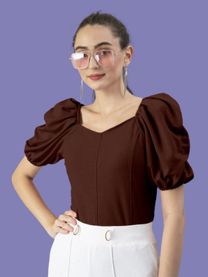 Kashonaa Casual Self Design Women Brown Top