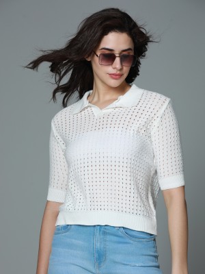 High Star Casual Solid Women White Top