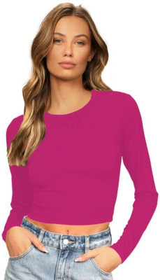 THEBLAZZEE Casual Solid Women Pink Top