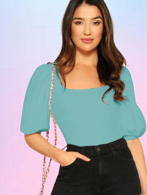 Dream Beauty Fashion Casual Solid Women Light Blue Top