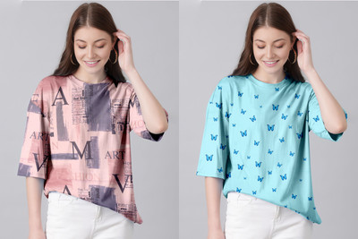 TULSI ENTERPRISE Casual Printed Women Pink, Light Blue Top