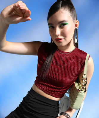 POPWINGS Casual Self Design Women Maroon Top