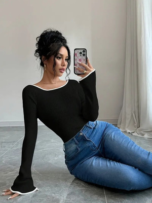 Traquila Casual Solid Women Black Top