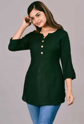 kair Casual Solid Women Dark Green Top