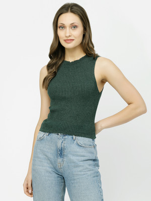 KALT Casual Solid Women Green Top