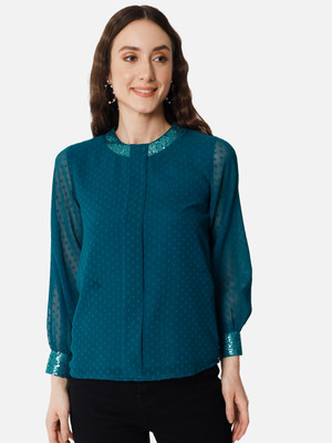 ALL WAYS YOU Casual Self Design Women Blue Top