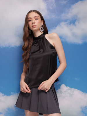 CORSICA Party Checkered Women Black Top