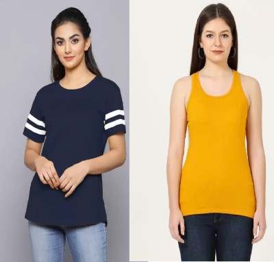 RYTE STYLE Casual Solid, Striped Women Dark Blue, Black Top