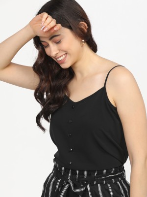 Tokyo Talkies Casual Self Design Women Black Top