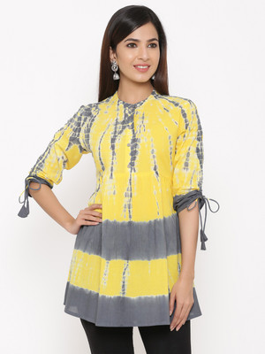 kipek Casual 3/4 Sleeve Tie & Dye Women Yellow Top