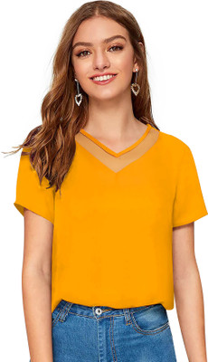 Shoponbit Casual Solid Women Yellow Top