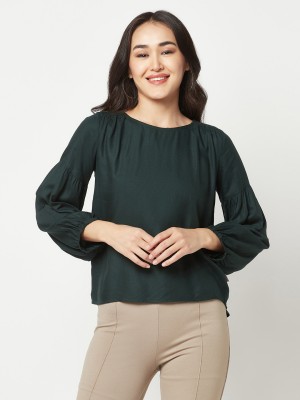 CRIMSOUNE CLUB Casual Solid Women Dark Green Top