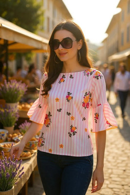 Hive91 Casual Printed Women Pink Top