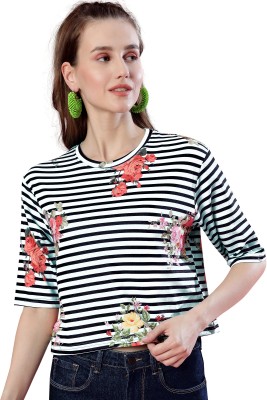 KONZIVA Casual Striped Women Black, White Top