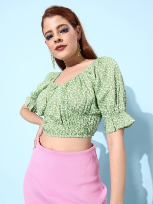 EVERYDAY by ANI Casual Printed Women Green, White Top