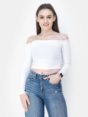 Moda Rapido Casual Regular Sleeve Solid Women White Top