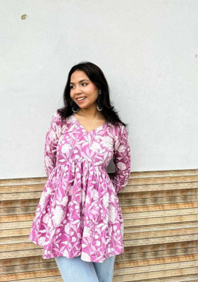 Vrishabhanulali Formal Floral Print Women Purple Top