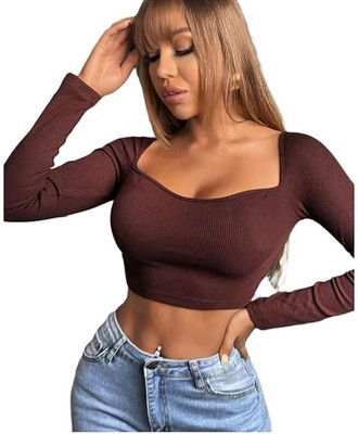 DEALZONE Casual Self Design Women Brown Top