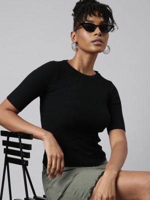 Showoff Casual Solid Women Black Top