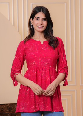 AKSHUNA Casual Printed Women Red Top