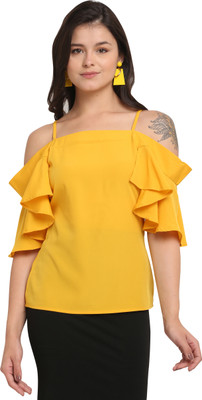Merira Casual Solid Women Yellow Top