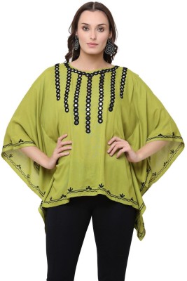 SAAKAA Casual Solid, Embellished, Embroidered Women Light Green Top