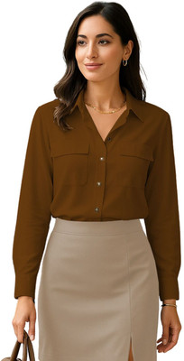Leriya Fashion Casual Solid Women Brown Top