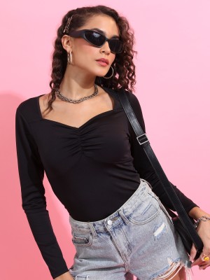 Tokyo Talkies Casual Self Design Women Black Top