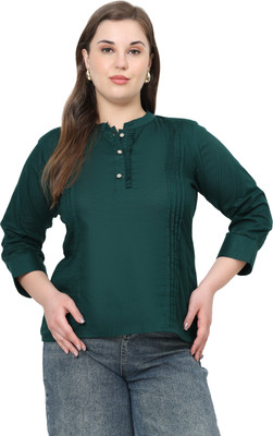 MASSIDESIGN Casual Solid Women Green Top