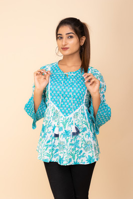 Ann Springs Casual Printed Women Blue, Green, Light Blue, Light Green Top