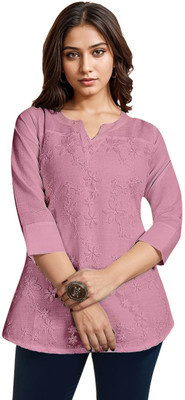 ITS YOU CREATION Casual Embroidered, Floral Print Women Pink Top