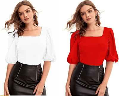 Maheshvi Casual Solid Women Red Top