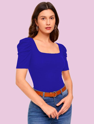 Dream Beauty Fashion Casual Solid Women Blue Top