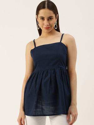 VYMO Casual Solid Women Blue Top