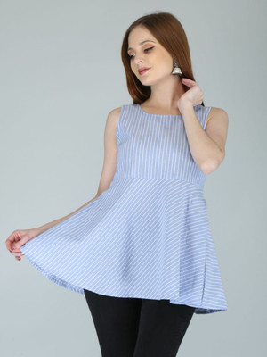 Neshmakurti Casual Striped Women Blue Top