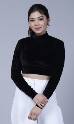 WOOFIN Casual Solid Women Black Top