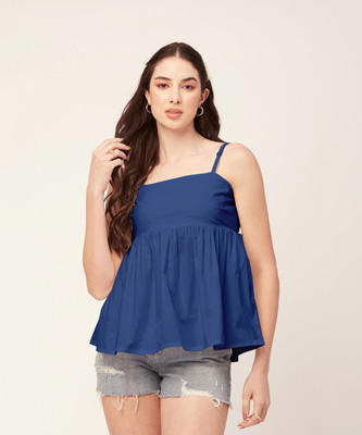 moomaya Casual Solid Women Blue Top