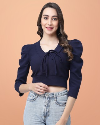 HASMI TRENDZ Casual Solid Women Dark Blue Top