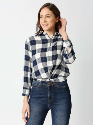Pepe Jeans Casual Checkered Women Dark Blue, Grey, White Top