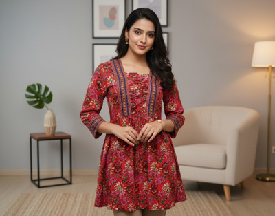 PS FASHION Casual Floral Print Women Red Top