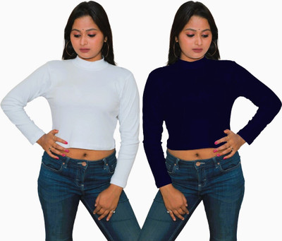 Mr Lier Casual Solid Women Dark Blue, White Top
