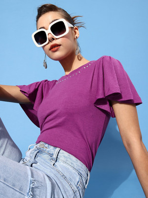 Dressberry Casual Embellished Women Purple Top