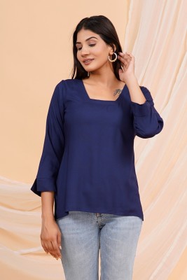 Mayshka Creation Casual Solid Women Dark Blue Top